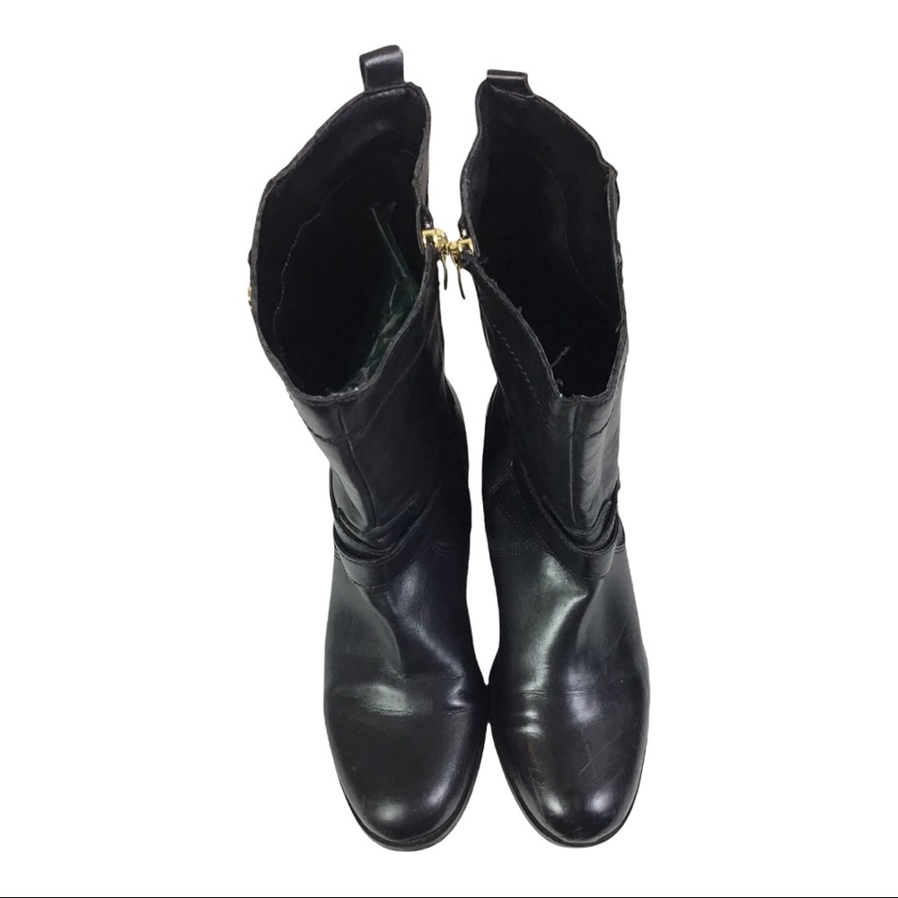 Marc Fisher Dolca Black Leather Decorative Zip & Buckle Moto Boots Size 8 1/2 - Picture 5 of 12